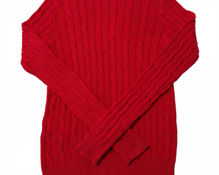 Ralph Lauren Red Cable Knit V-Neck Sweater