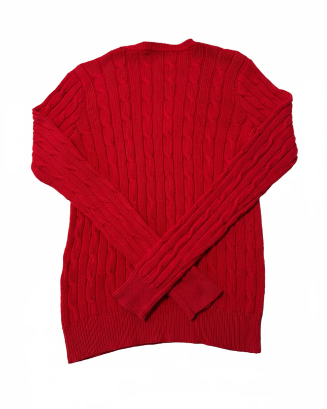 Ralph Lauren Red Cable Knit V-Neck Sweater