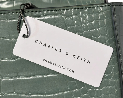 Charles & Keith Sage Green Croc-Effect Chain Strap Bag W/TAG