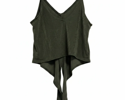 Bershka Olive Green Button-Front Tie-Hem Crop Top