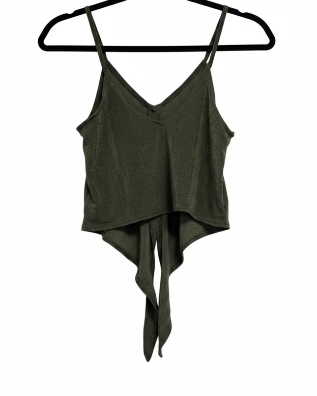Bershka Olive Green Button-Front Tie-Hem Crop Top