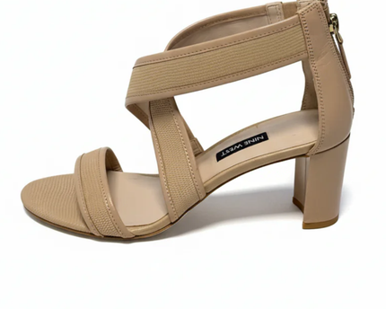 Nine West Beige Pearlita Strappy Block Heels