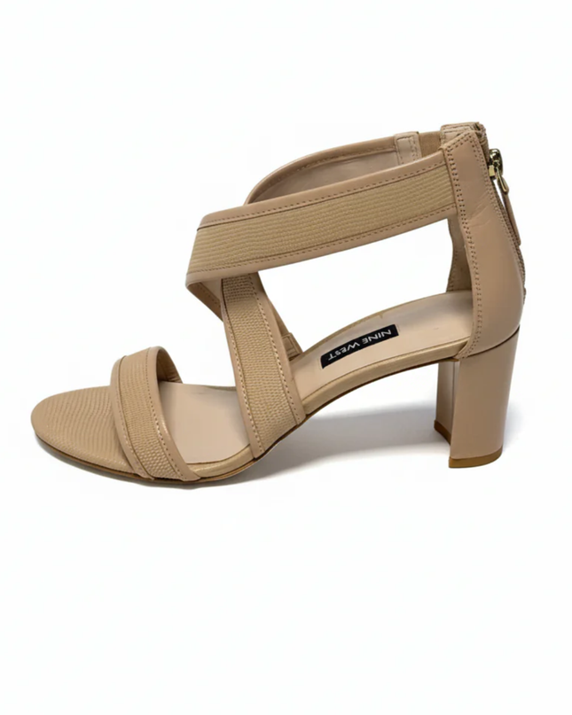 Nine West Beige Pearlita Strappy Block Heels