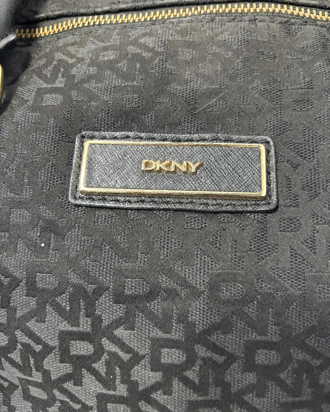DKNY Vintage Black Monogram Logo Bowler Satchel Bag