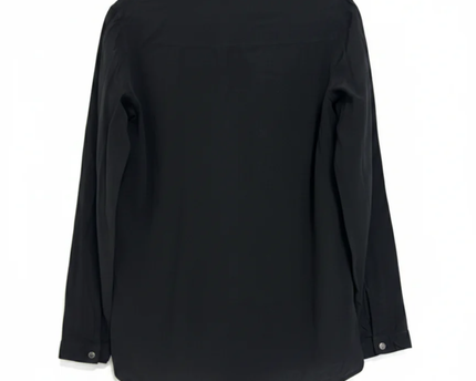 Iconic Black Viscose Bib-Front Long Sleeve Blouse