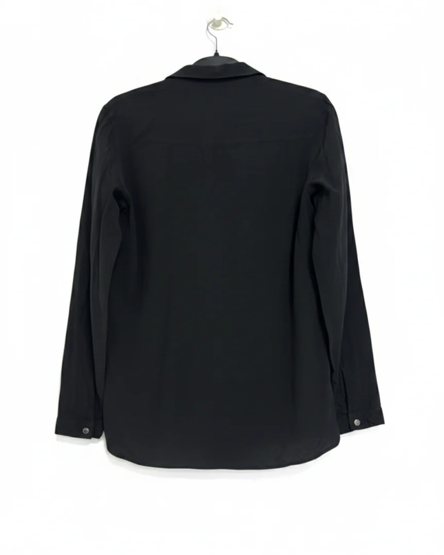 Iconic Black Viscose Bib-Front Long Sleeve Blouse