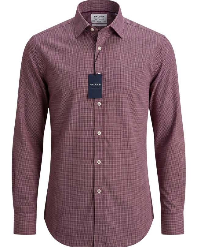 T.M. Lewin Burgundy Slim Fit Easy-Iron Cotton Dress Shirt W/TAG
