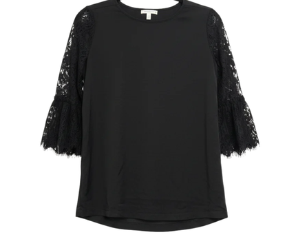 JohnPaulRichard Black Fancy Lace Sleeve Petite Blouse W/Tags