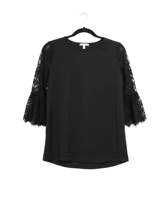 JohnPaulRichard Black Fancy Lace Sleeve Petite Blouse W/Tags