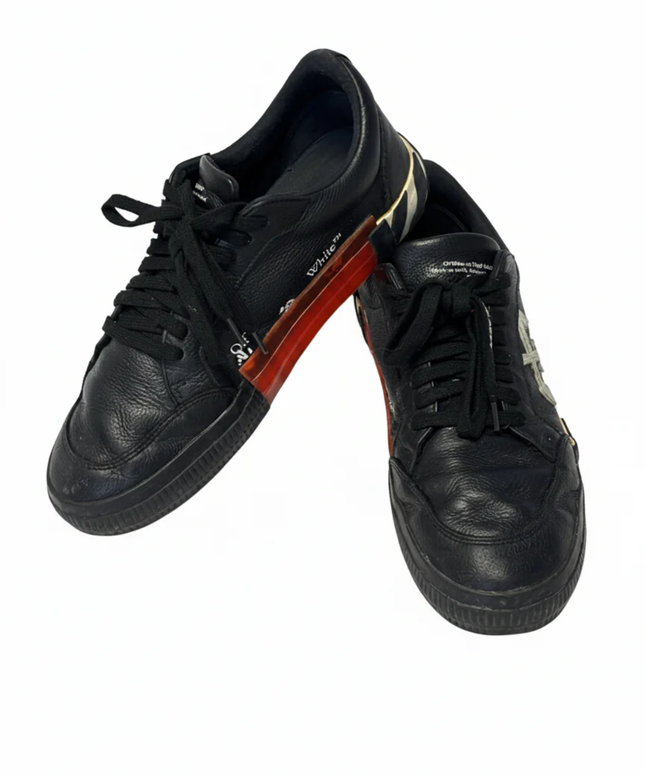 Off-White Black Low Vulcanized Leather Sneakers W/Box