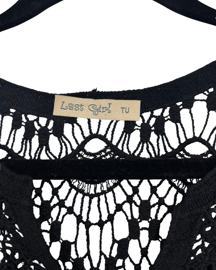 Last Girl Black Crochet Knit Button-Up Cover-Up Top - M