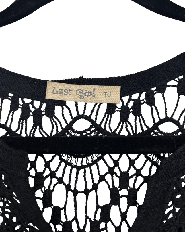Last Girl Black Crochet Knit Button-Up Cover-Up Top - M