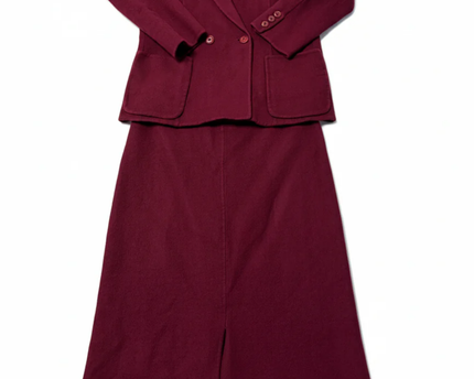 Salvatore Ferragamo Maroon Double-Breasted Wool Skirt Suit Set