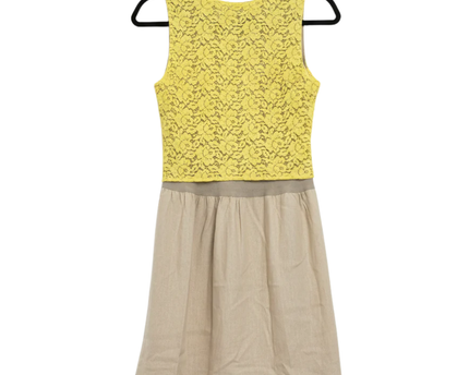 Massimo Dutti Yellow & Beige Lace Linen-Blend Sleeveless Dress