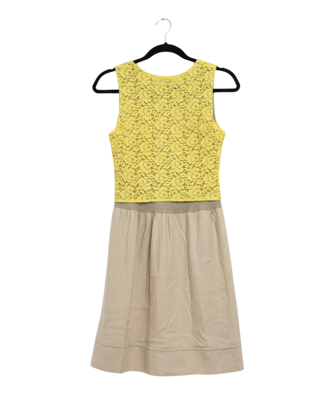 Massimo Dutti Yellow & Beige Lace Linen-Blend Sleeveless Dress