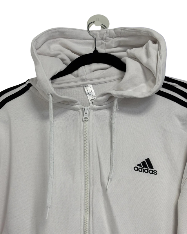 Adidas White 3-Stripes Zip-Up Hoodie