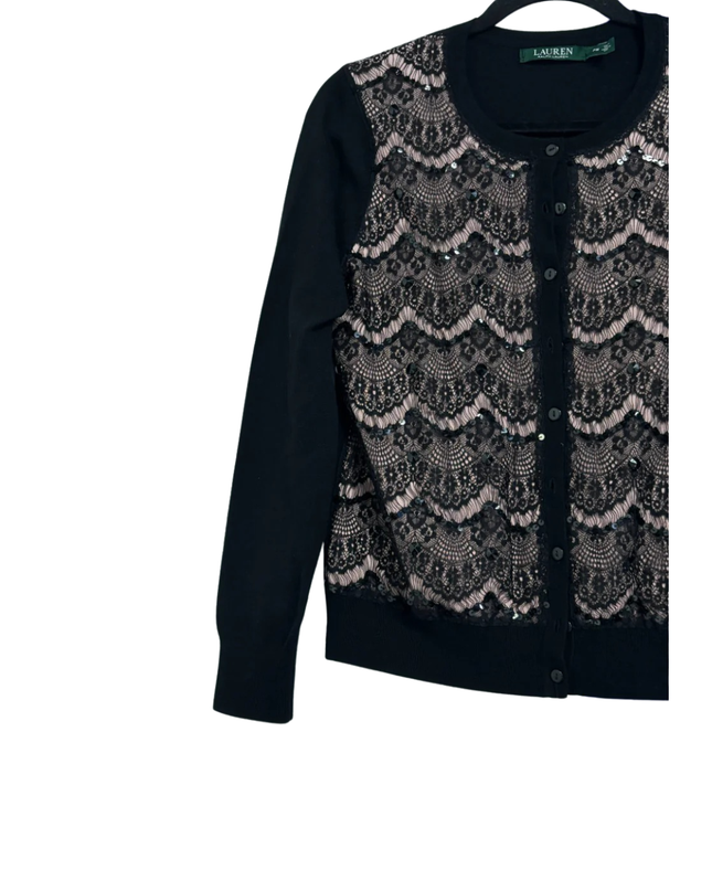 Lauren Ralph Lauren Black Lace and Sequin Cardigan