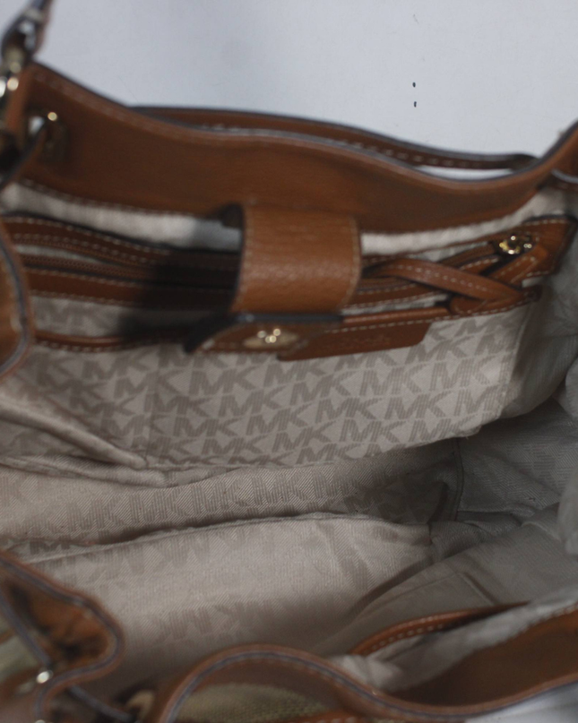 Michael Kors Beige Metallic Woven Drawstring Shoulder Bag
