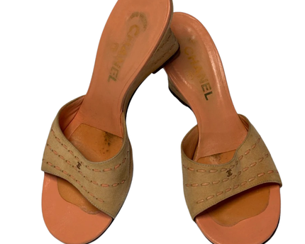 Chanel Beige Suede Wedge Sandals