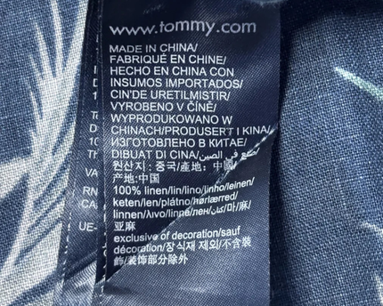 Tommy Hilfiger Blue Tropical Floral Print Linen Short Sleeve Shirt