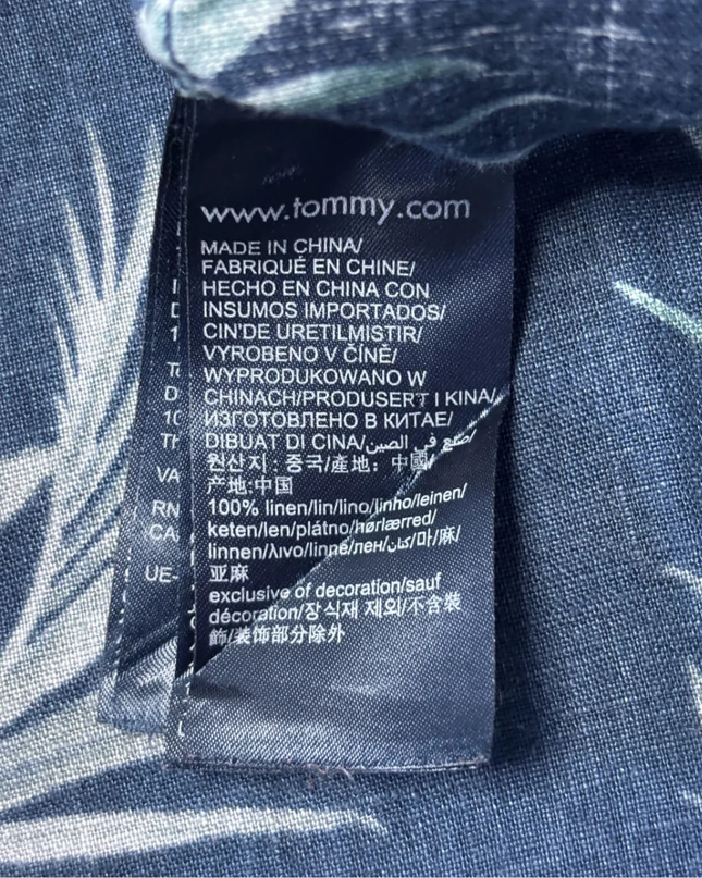 Tommy Hilfiger Blue Tropical Floral Print Linen Short Sleeve Shirt