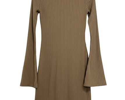 NA-KD Brown Ribbed Trumpet Sleeve Mini Dress