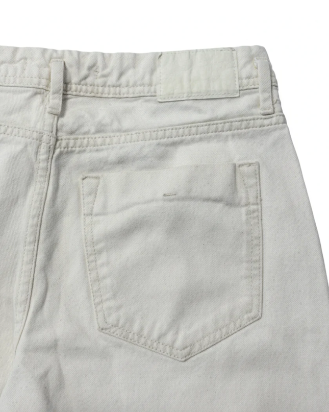 Zara White Straight Leg Frayed Hem Jeans