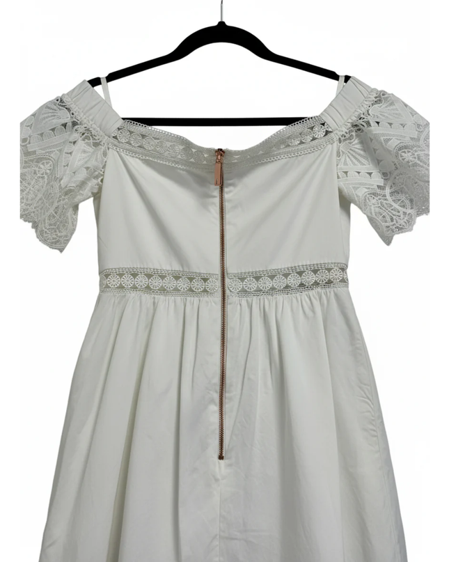 Ted Baker White Loulah Lace Trim Cotton Dress