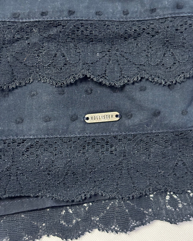 Hollister Navy Blue Tiered Eyelet Lace Mini Skirt