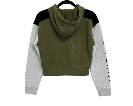 Nike Olive Green Cropped Color-Block Zip-Up Hoodie