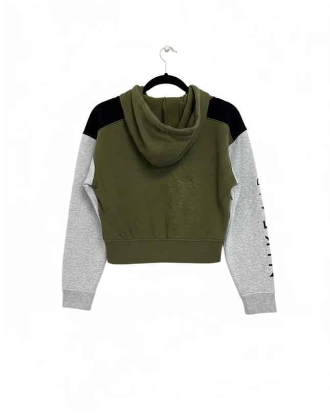 Nike Olive Green Cropped Color-Block Zip-Up Hoodie