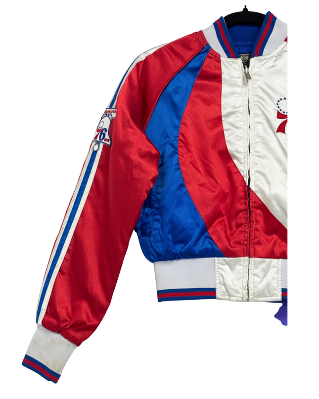 G-III Sports Philadelphia 76ers Red, White, Blue Satin Bomber Jacket
