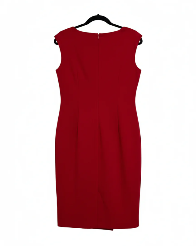 Calvin Klein Red Sleeveless Draped Neckline Sheath Dress
