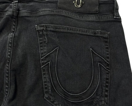 True Religion Black Rocco Relaxed Skinny Distressed Jeans