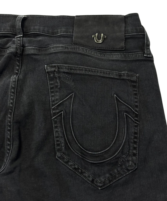 True Religion Black Rocco Relaxed Skinny Distressed Jeans