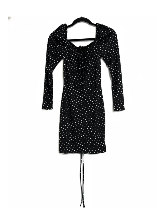PrettyLittleThing Black Polka Dot Ruched Front Dress W/Tags