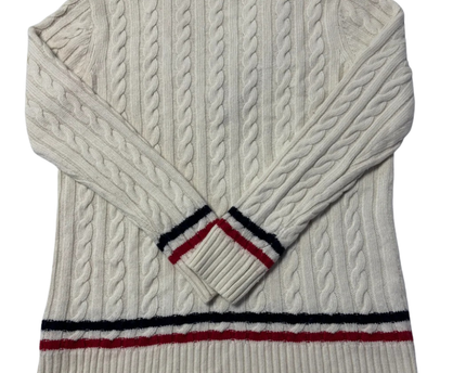 Lauren Ralph Lauren Cream Cable Knit Varsity V-Neck Sweater