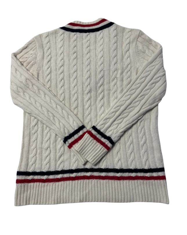 Lauren Ralph Lauren Cream Cable Knit Varsity V-Neck Sweater
