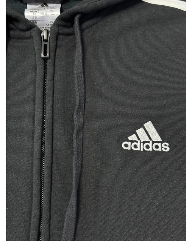Adidas Black 3-Stripes Full Zip Fleece Hoodie
