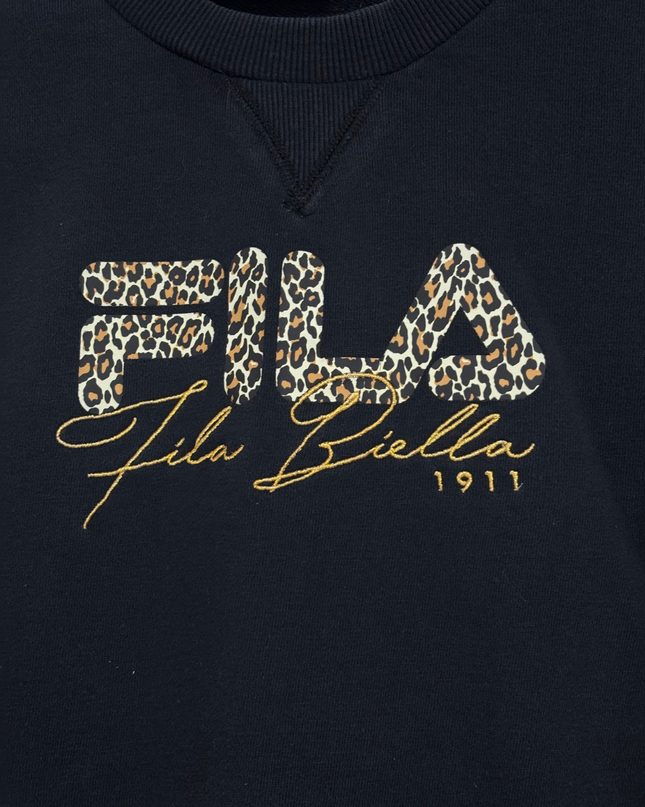 FILA Black Leopard Print Graphic Crewneck Sweatshirt