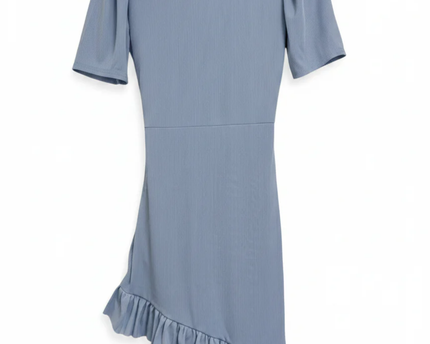 Boohoo Light Blue Ribbed Wrap Ruffle Dress
