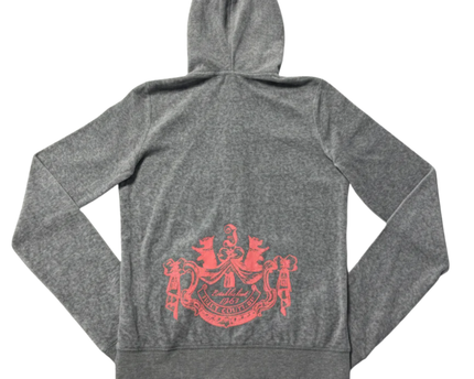 Juicy Couture Grey Velour Zip-Up Hoodie with Graphic Back