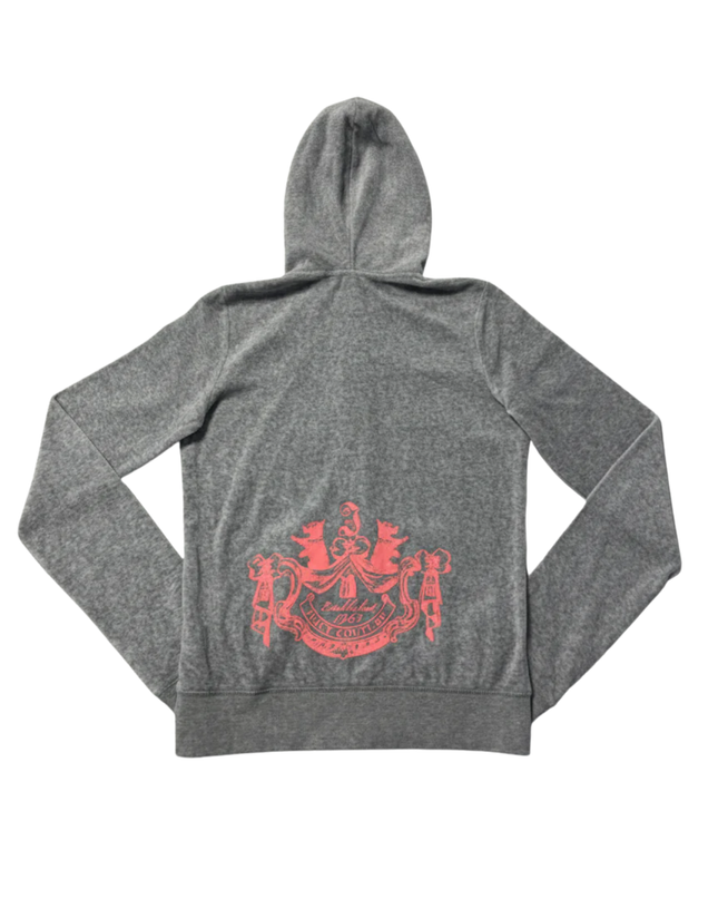 Juicy Couture Grey Velour Zip-Up Hoodie with Graphic Back