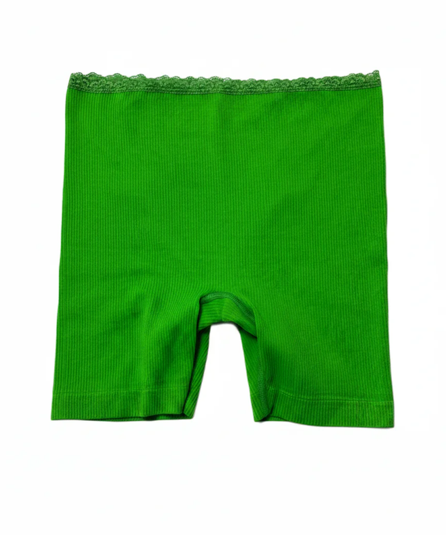 PrettyLittleThing Bright Green Ribbed Lace Trim Shorts W/Tags