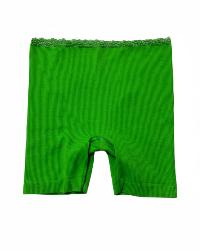 PrettyLittleThing Bright Green Ribbed Lace Trim Shorts W/Tags
