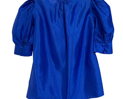 Aquascutum Blue 100% Silk Puff Sleeve Blouse