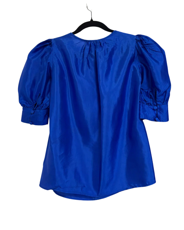Aquascutum Blue 100% Silk Puff Sleeve Blouse