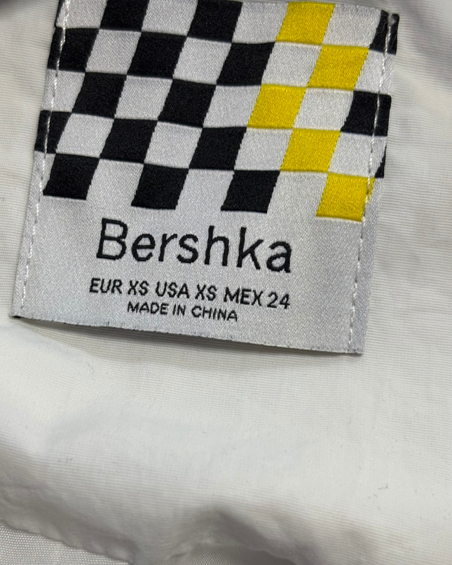Bershka White Racing Inspired Graphic Windbreaker Jacket