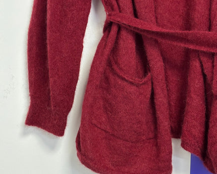 MaxMara Leisure Maroon Mohair and Alpaca Blend Belted Cardigan