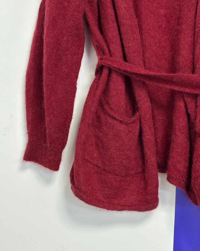 MaxMara Leisure Maroon Mohair and Alpaca Blend Belted Cardigan